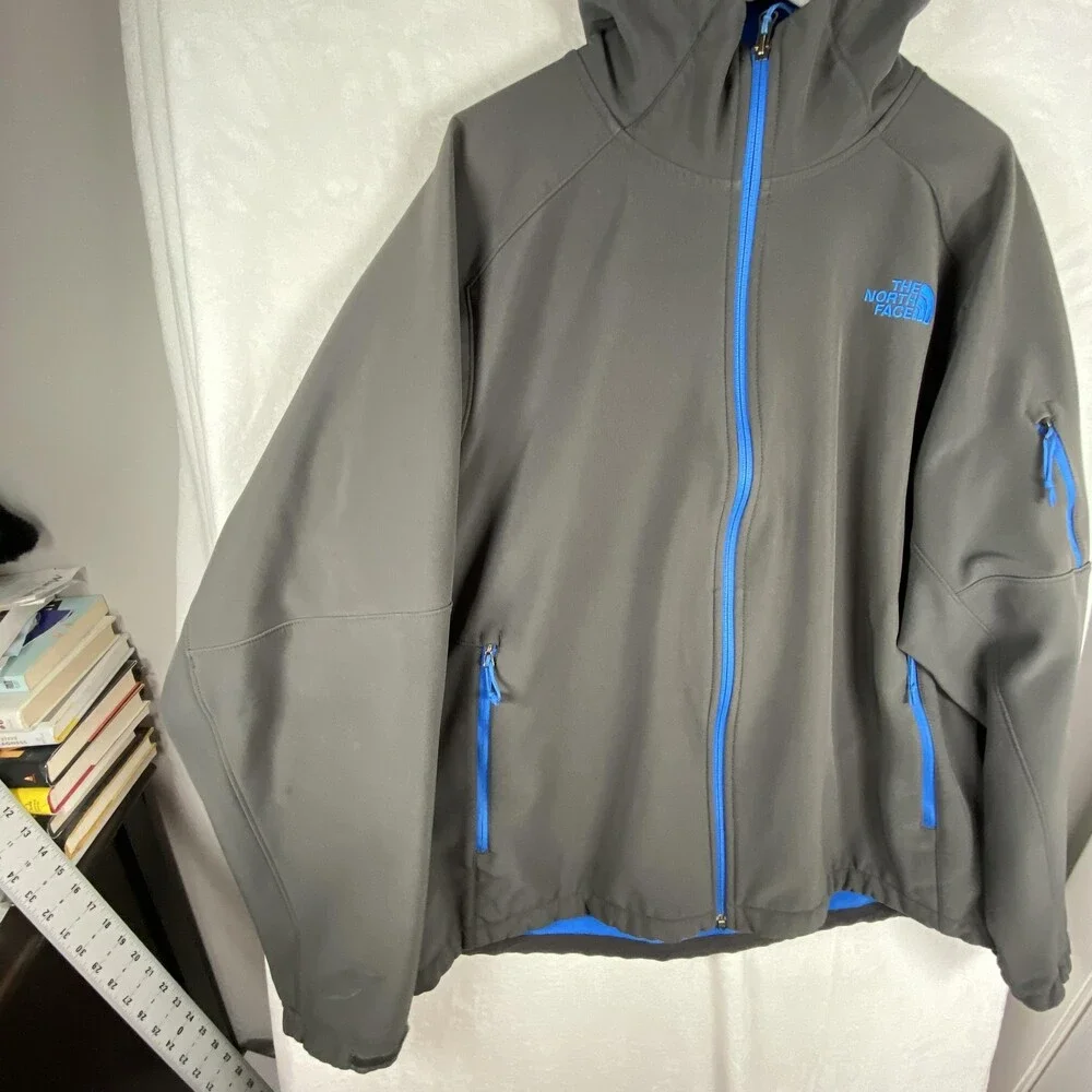 The North Face Jacket Mens 2XL Gray Hooded Softshell Full Zip Fleece Lined Ski